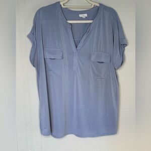 J. Jill Relaxed Fit Light Blue V-Neck Short Sleeve Pocket Tee Size XL Oversized